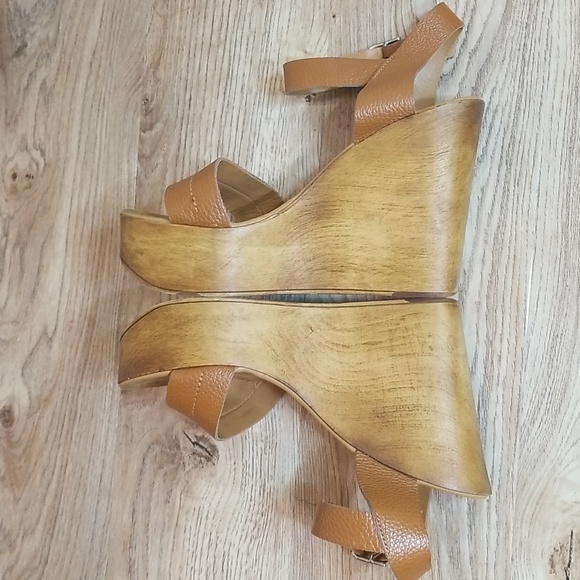 Steve Madden Womens Belma Open Toe Brown Platform Leather Wedge Heels Size 9 - Picture 6 of 15